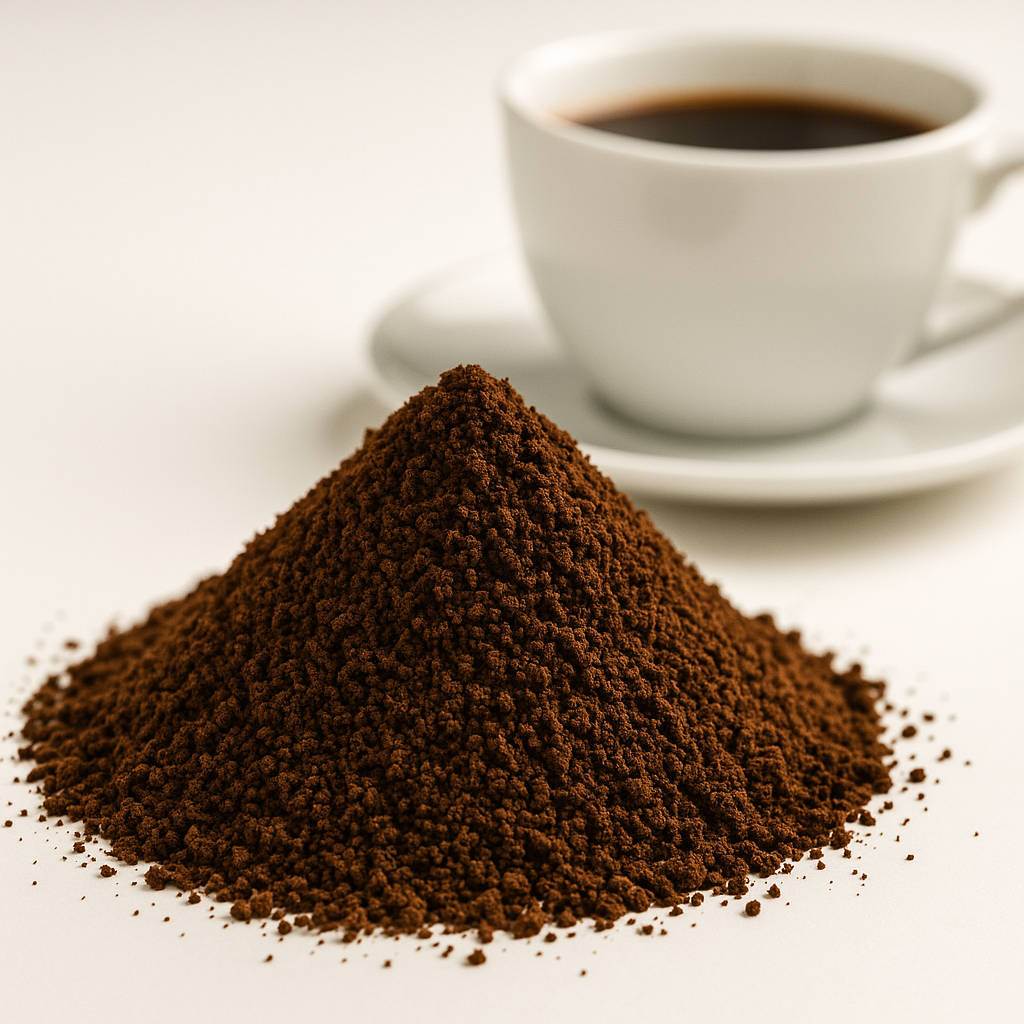 قهوة منزوعة الكافيين مطحونة على شكل تلة بنية