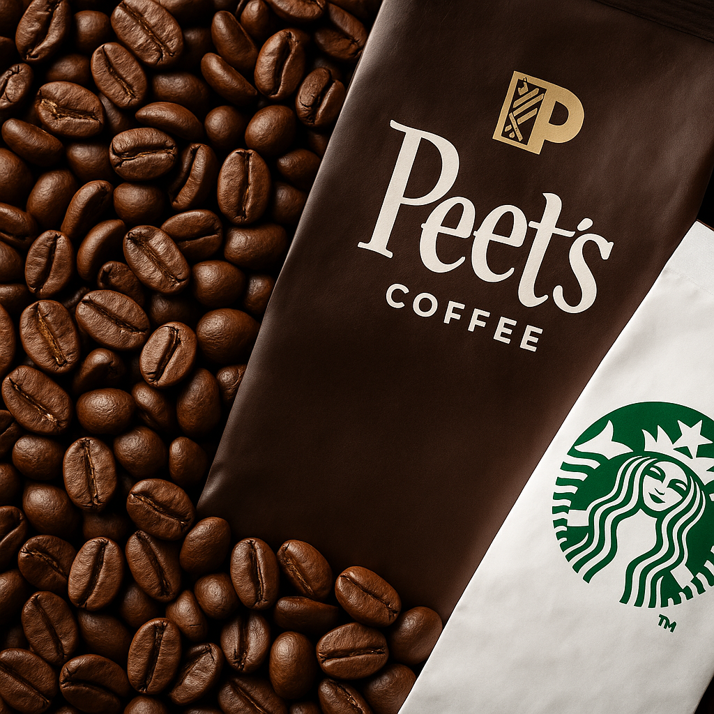 حبوب قهوة أمريكية محمصة بدرجات متفاوتة على خلفية داكنة