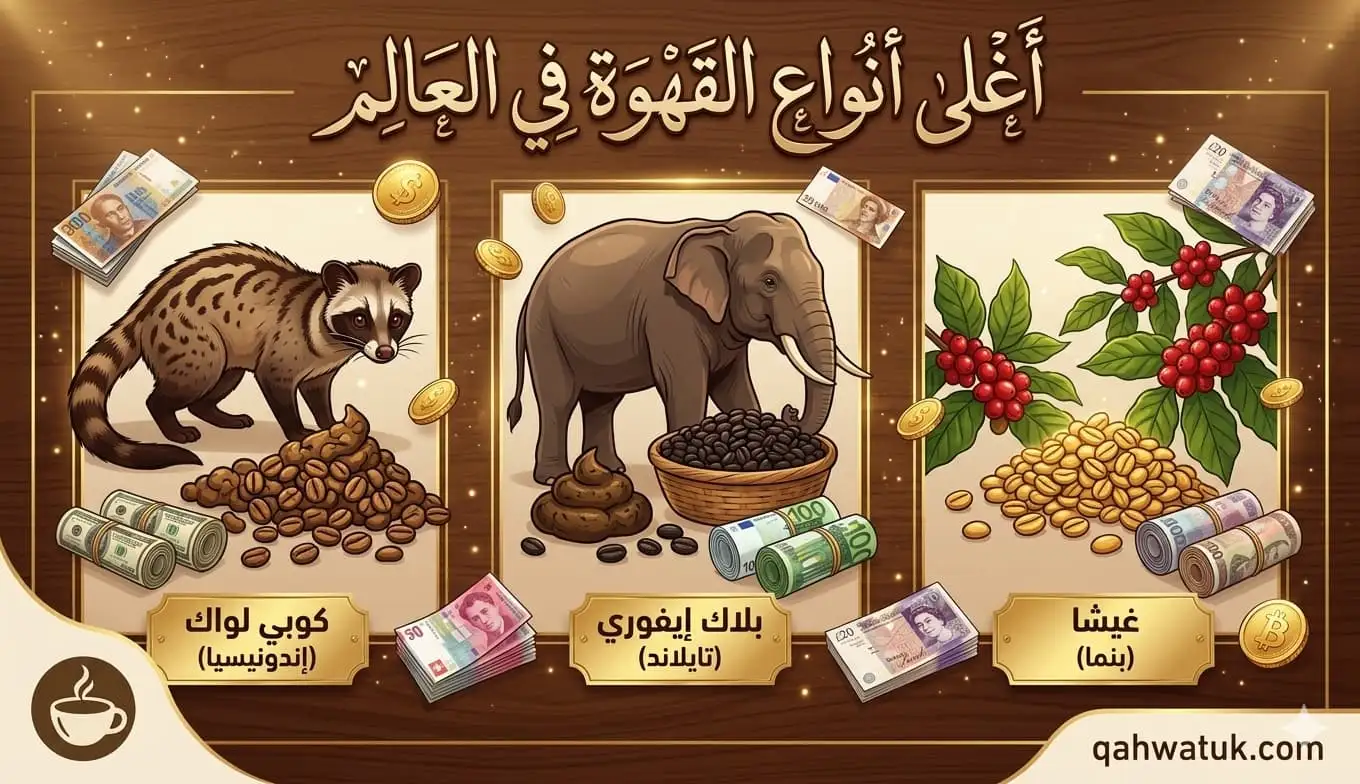 أغلى أنواع القهوة في العالم مثل كوبي لواك وبلاك إيفوري